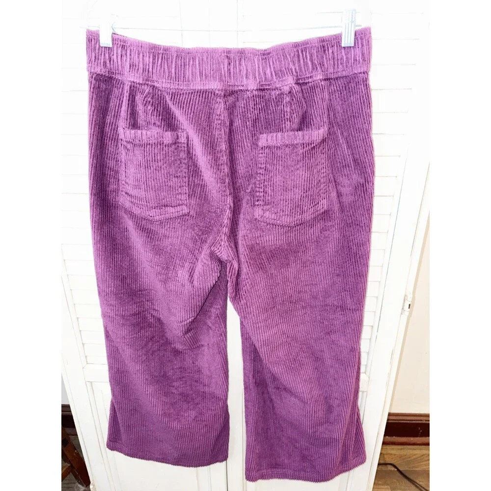 Pact Corduroy Cropped Wide Leg Pants Womens Purple L Stretch Organic Cotton Y2K - Picture 2 of 9